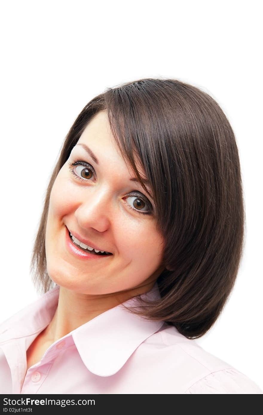 Closeup portrait of a cute female in pink