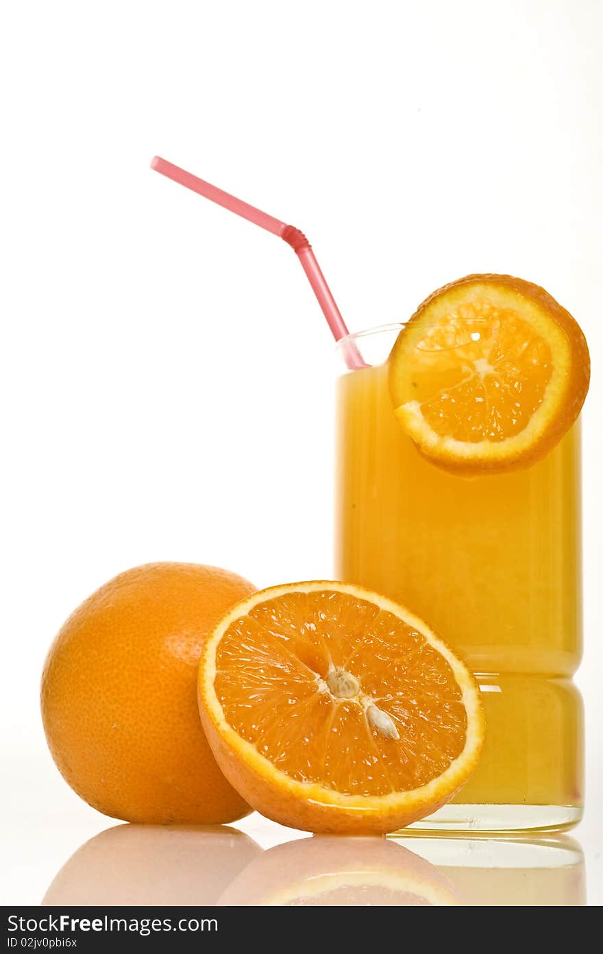 In a vertical shot of orange juice. In a vertical shot of orange juice