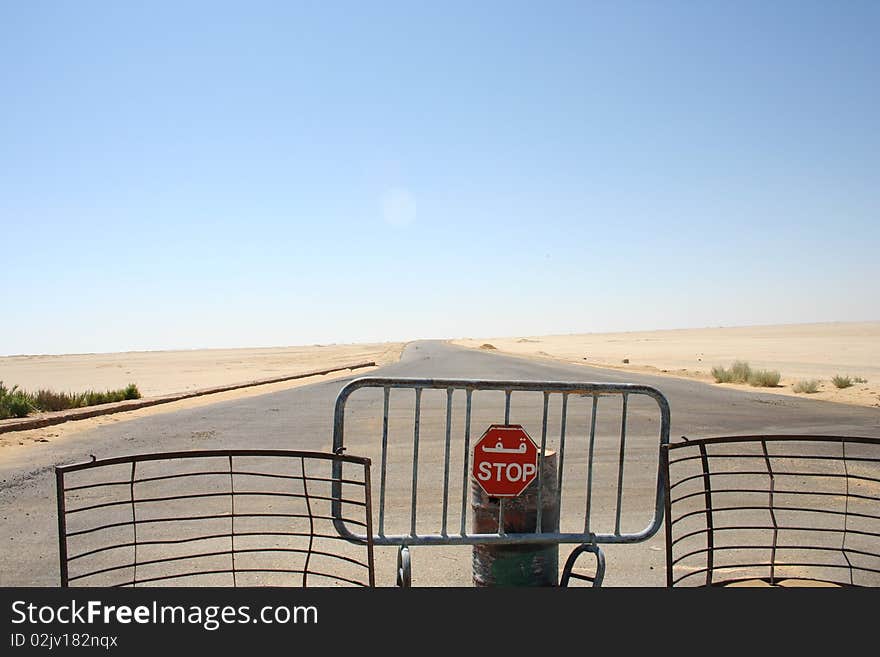 Closed road in desert