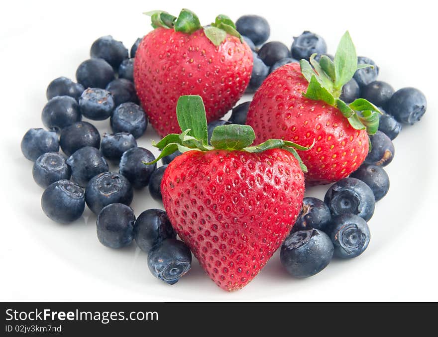 Fresh delicious strawberries and blueberries