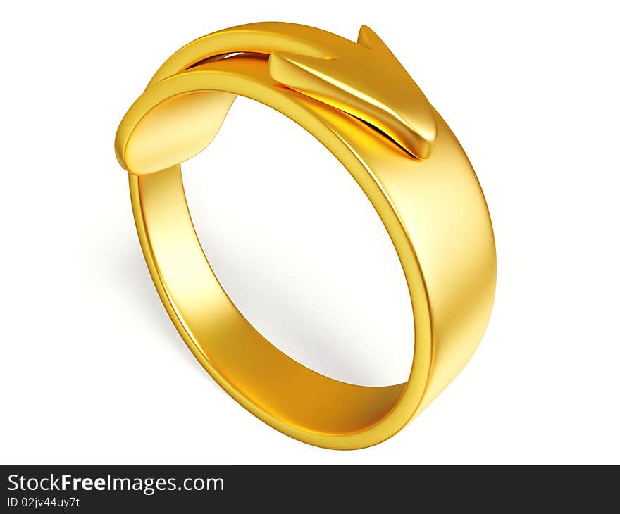 Gold ring pointer on white background isolated