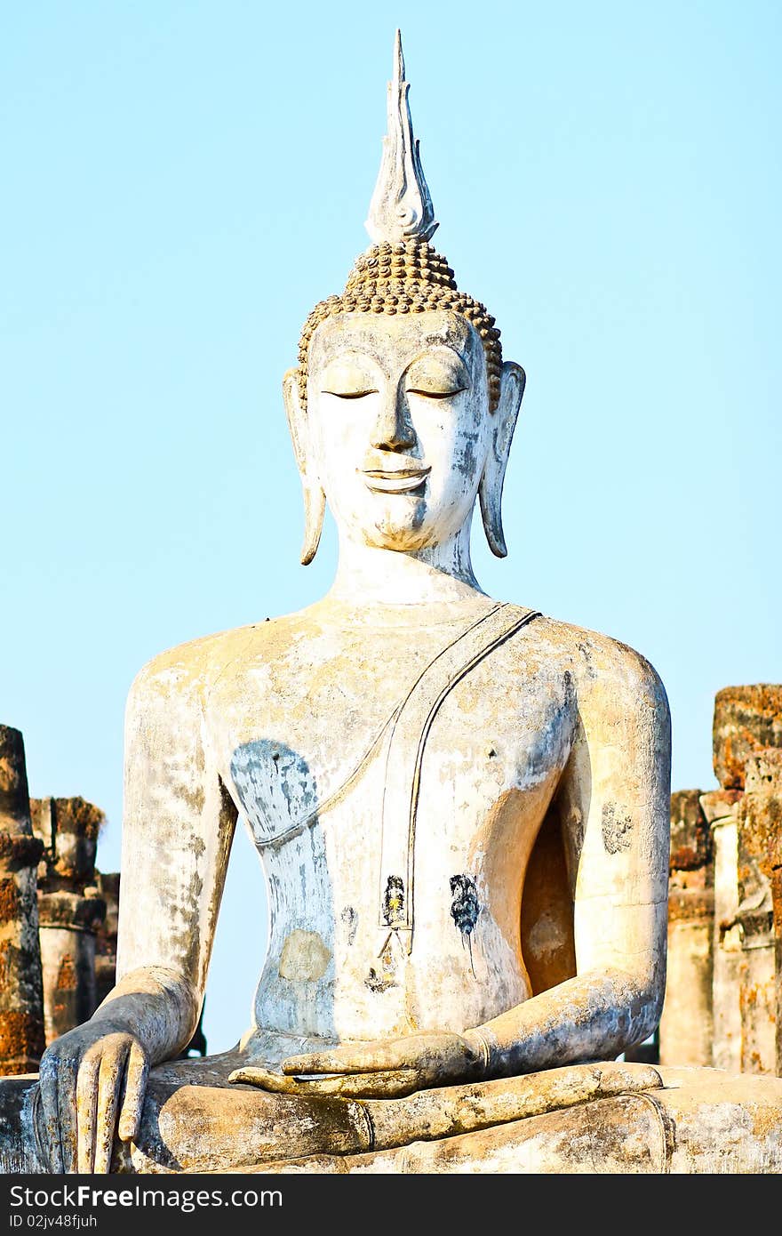 Calmly face of buddha among ruins of Sukhothai historical park. Calmly face of buddha among ruins of Sukhothai historical park