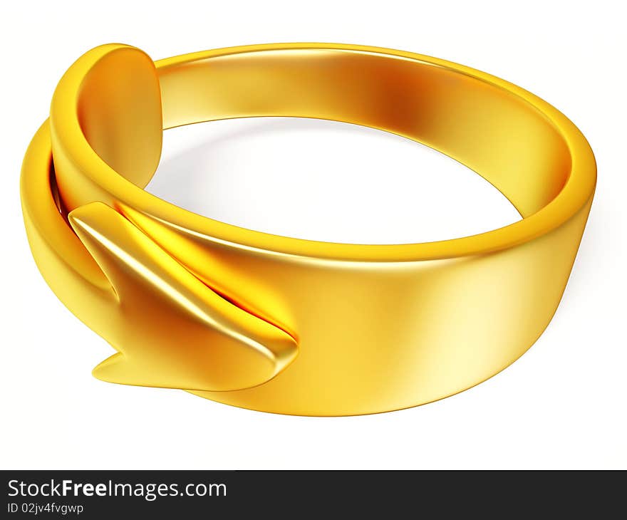 Gold ring pointer on white background isolated