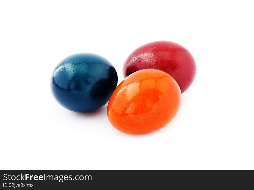 Bunch of colorful easter eggs on a white background