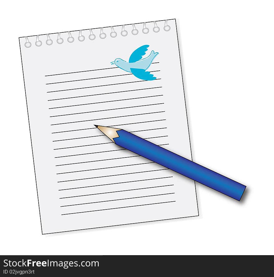 Blank  notepad with blue pencil