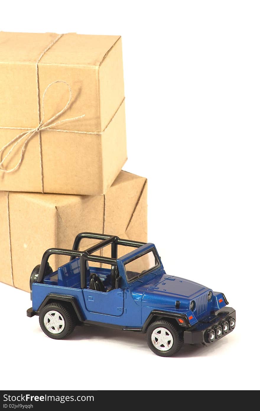 Car-SUV and a pile of cardboard boxes on a white background