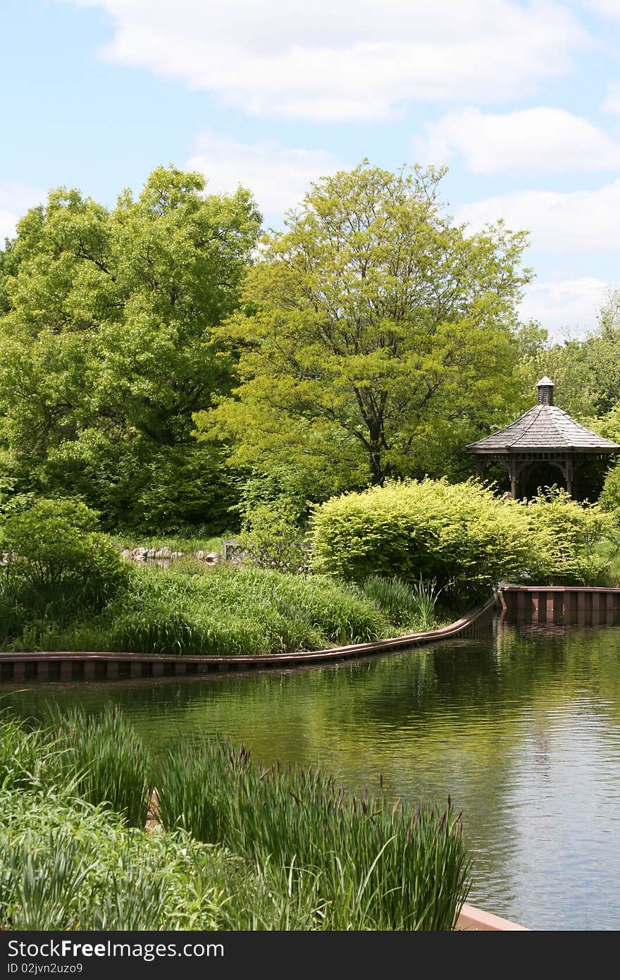 Lake With Gazebo And Gardens