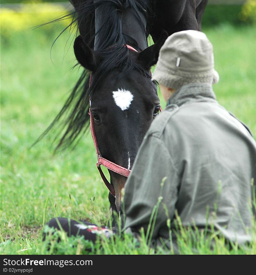 Girl And A Black Horse