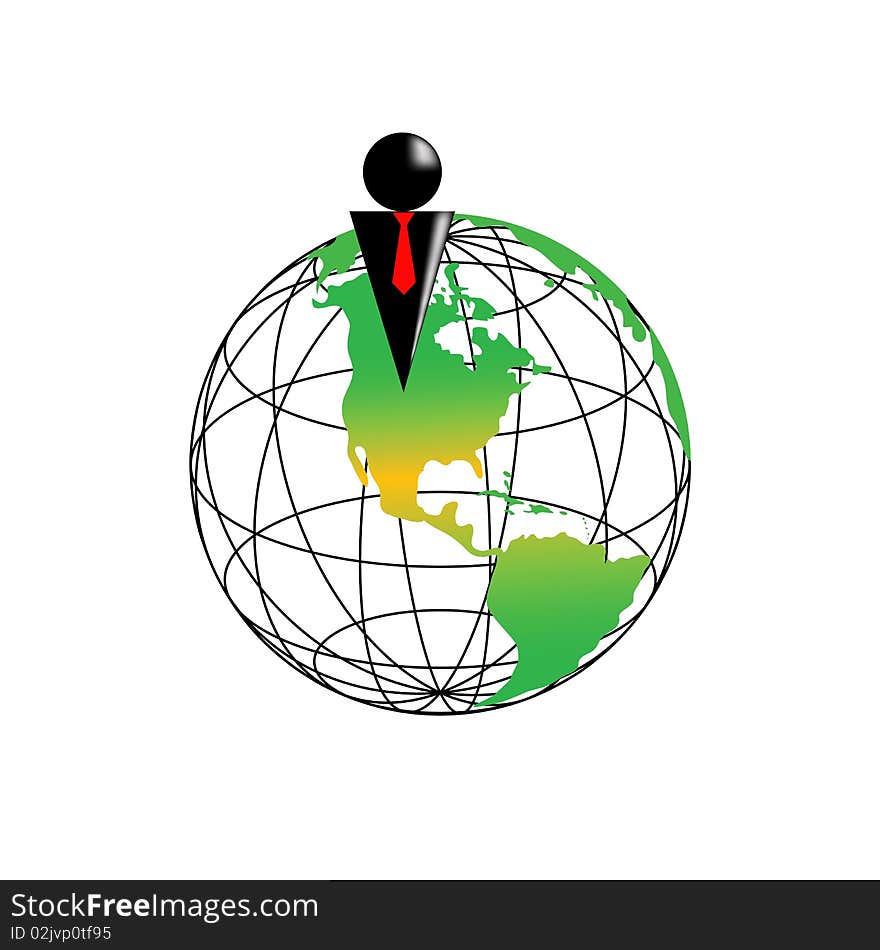 The globe and businessman on a white background