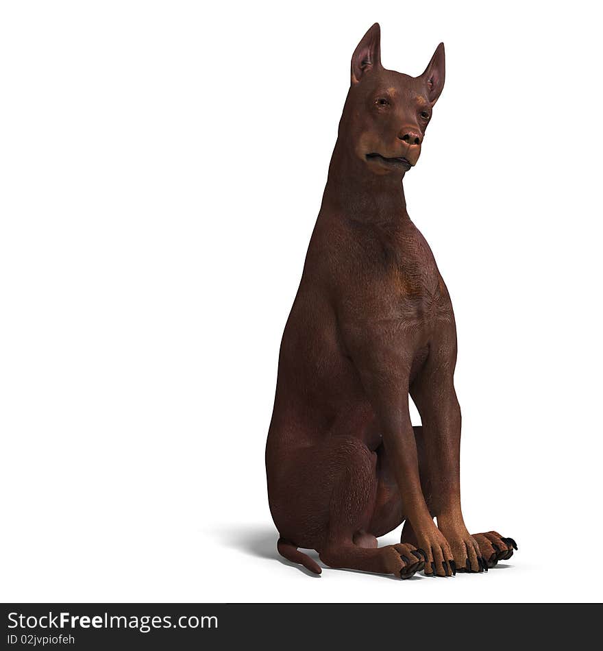 Doberman Dog. 3D Rendering With Clipping Path And