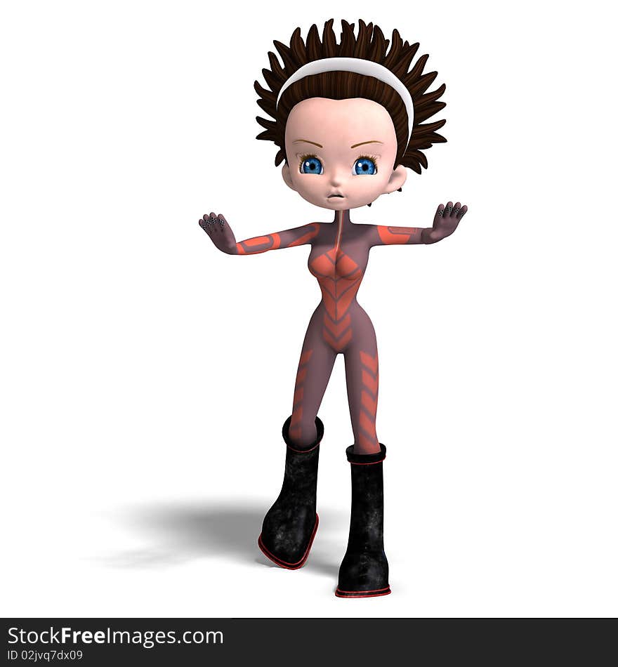 Young cartoon astronaut in a rose suit. 3D