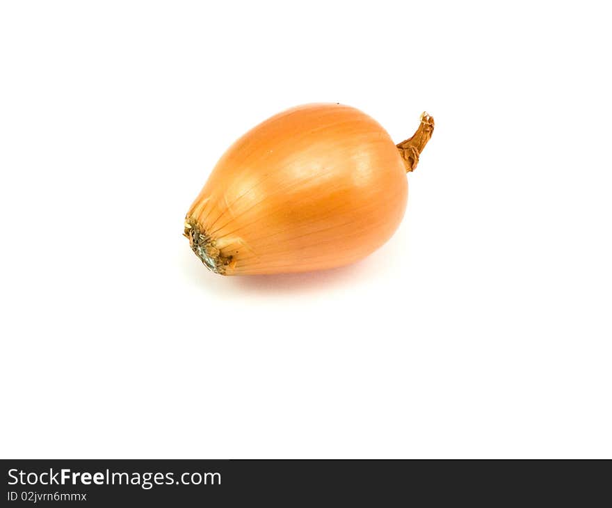 Ripe yellow onions on a white backgroun