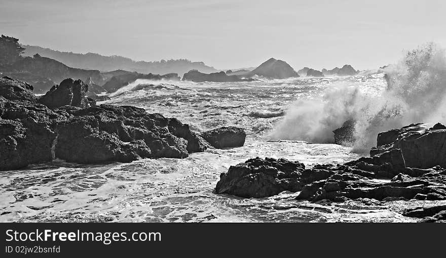 Pounding Surf In Monochrome