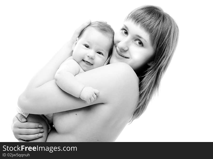 Happy mother with her baby daughter isolated on white. Happy mother with her baby daughter isolated on white