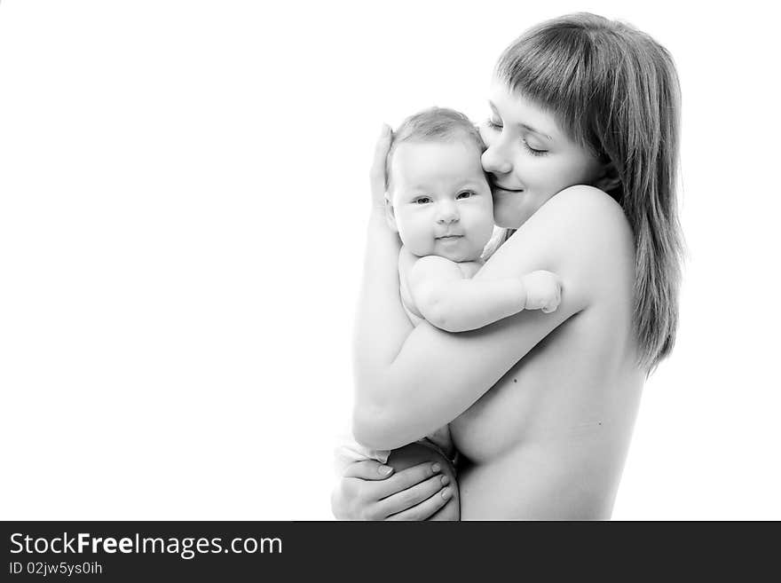 Happy mother with her baby daughter isolated on white. Happy mother with her baby daughter isolated on white