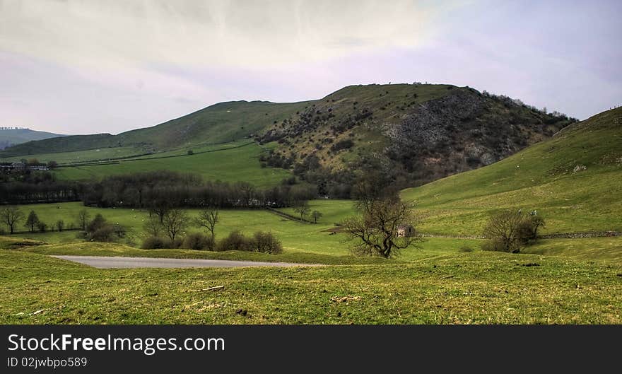 Panoramic scene at Dovedale, Peak District, UK