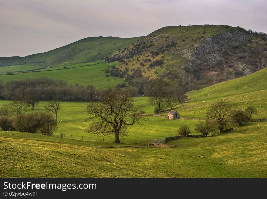 Panoramic scene at Dovedale, Peak District, UK