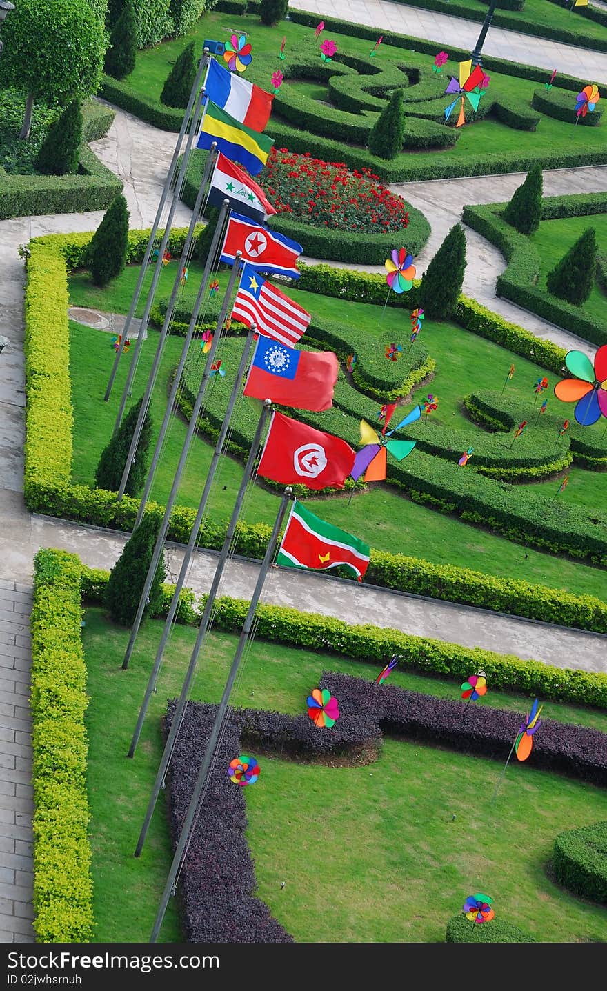 Flags in a garden in the south city of China. Flags in a garden in the south city of China