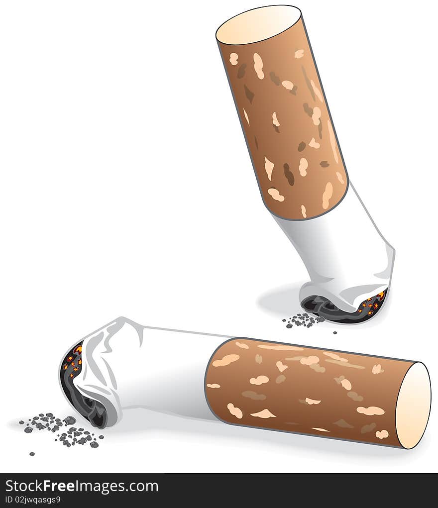 Illustration of cigarette and ash. Illustration of cigarette and ash