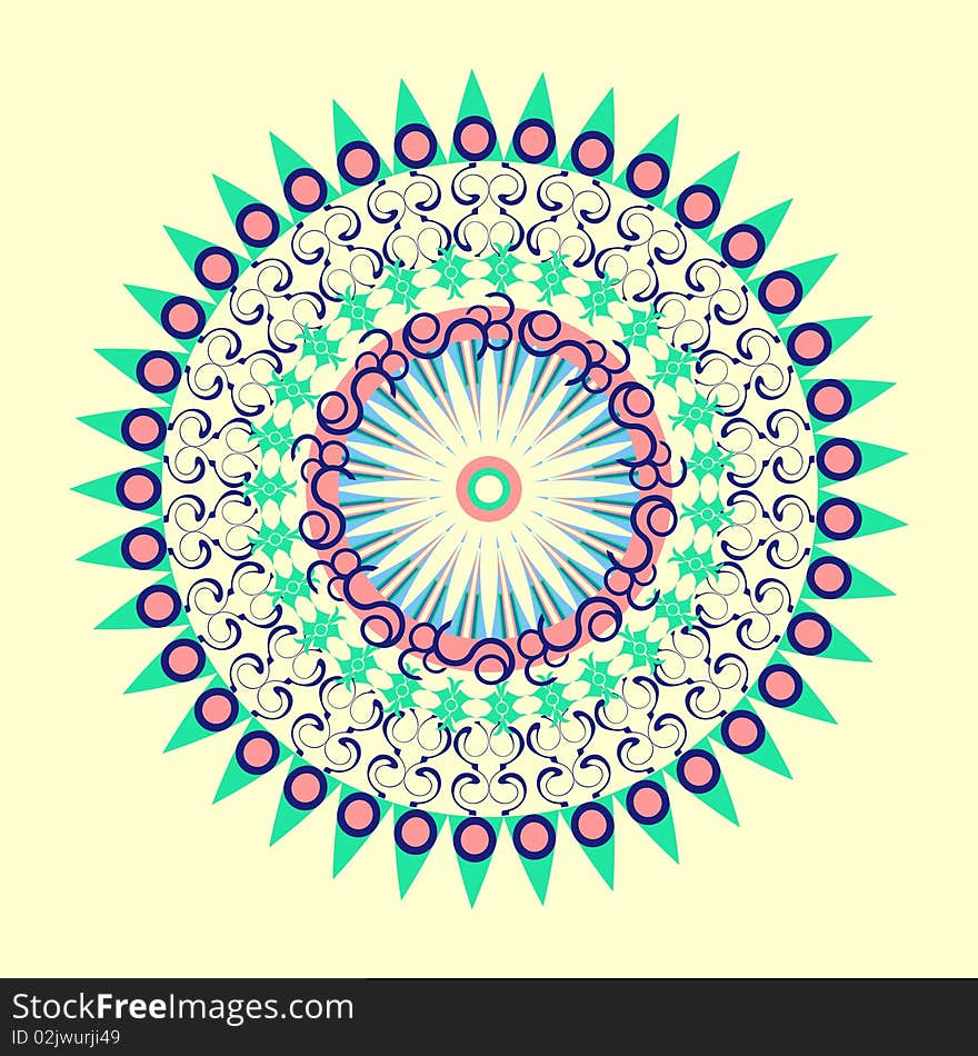 Ethnic circle pattern with curve elements. Ethnic circle pattern with curve elements