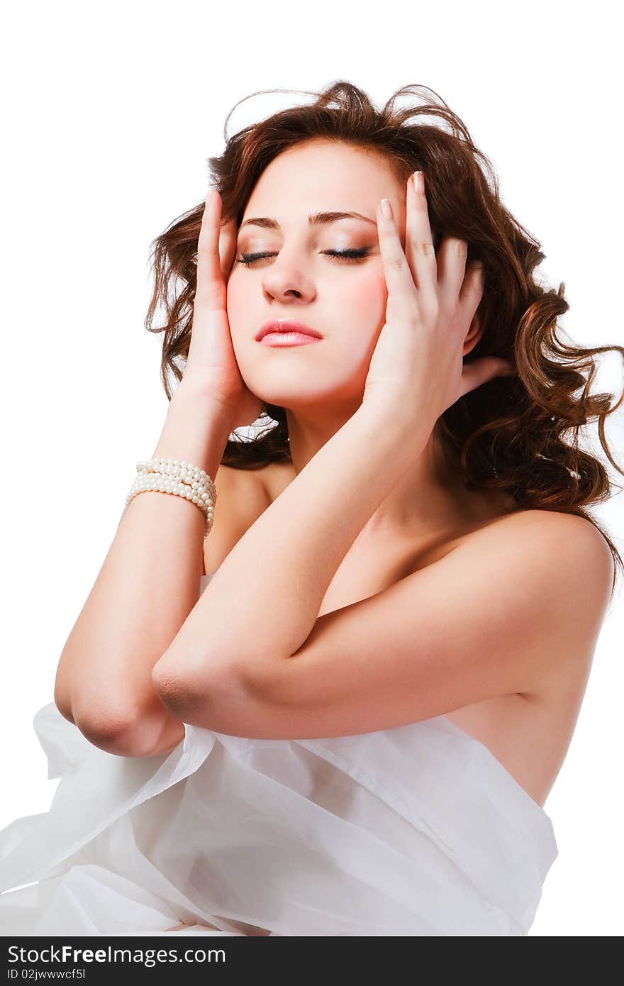 Portrait of a alluring girl in white on white background. Portrait of a alluring girl in white on white background.