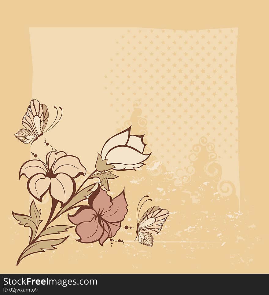 Background with flowers and butterfly