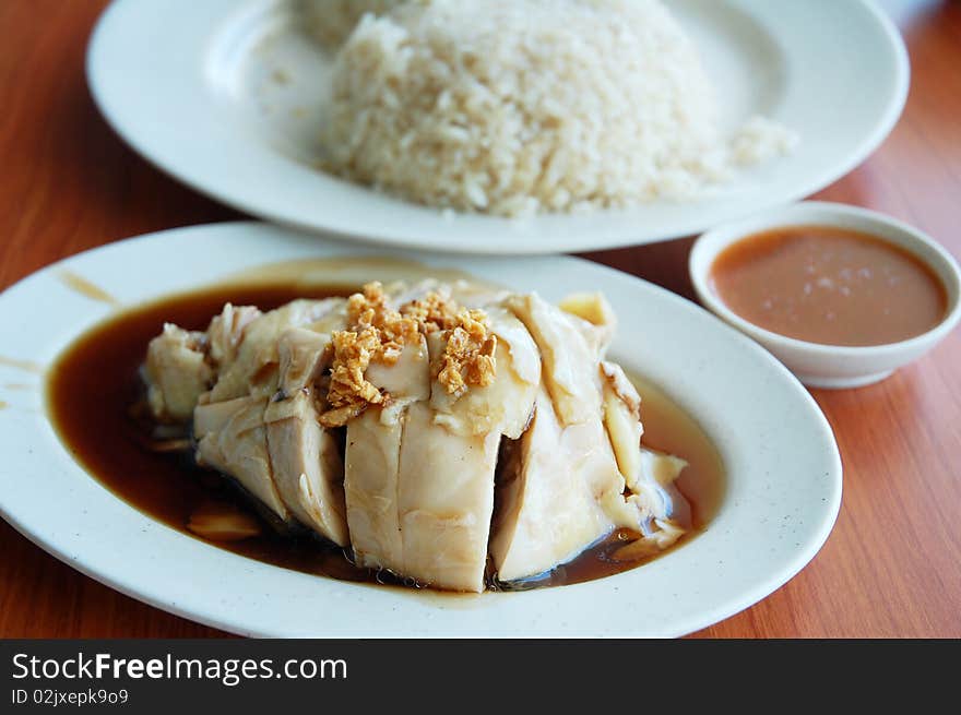 Close up of chicken rice on the table