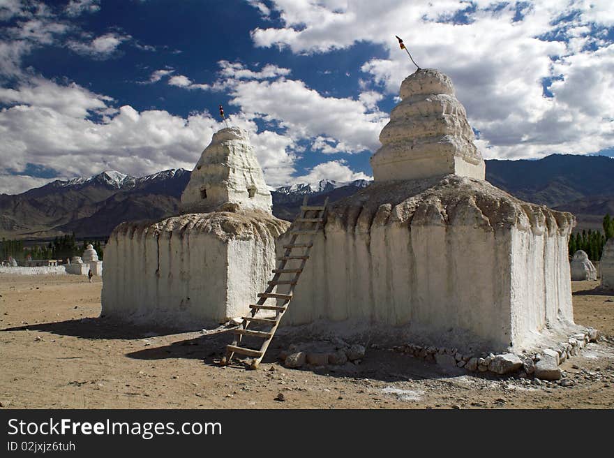 Buddhist chortens (stupa) in Shey in Ladakh, north India. Buddhist chortens (stupa) in Shey in Ladakh, north India.