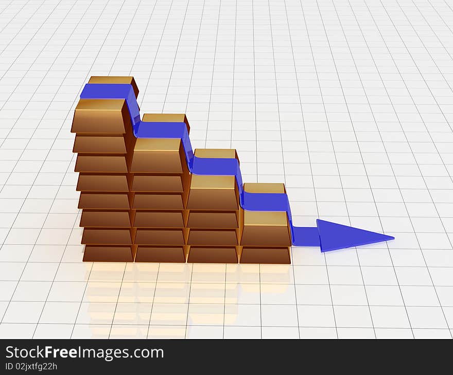 The arrow and gold image in space 3D