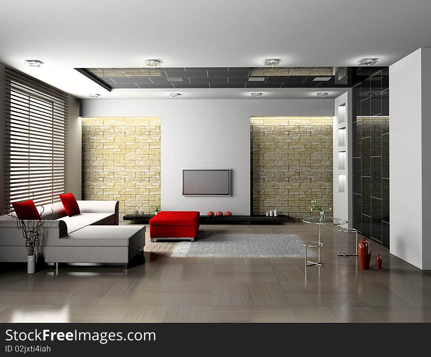 Modern interior of living room 3D