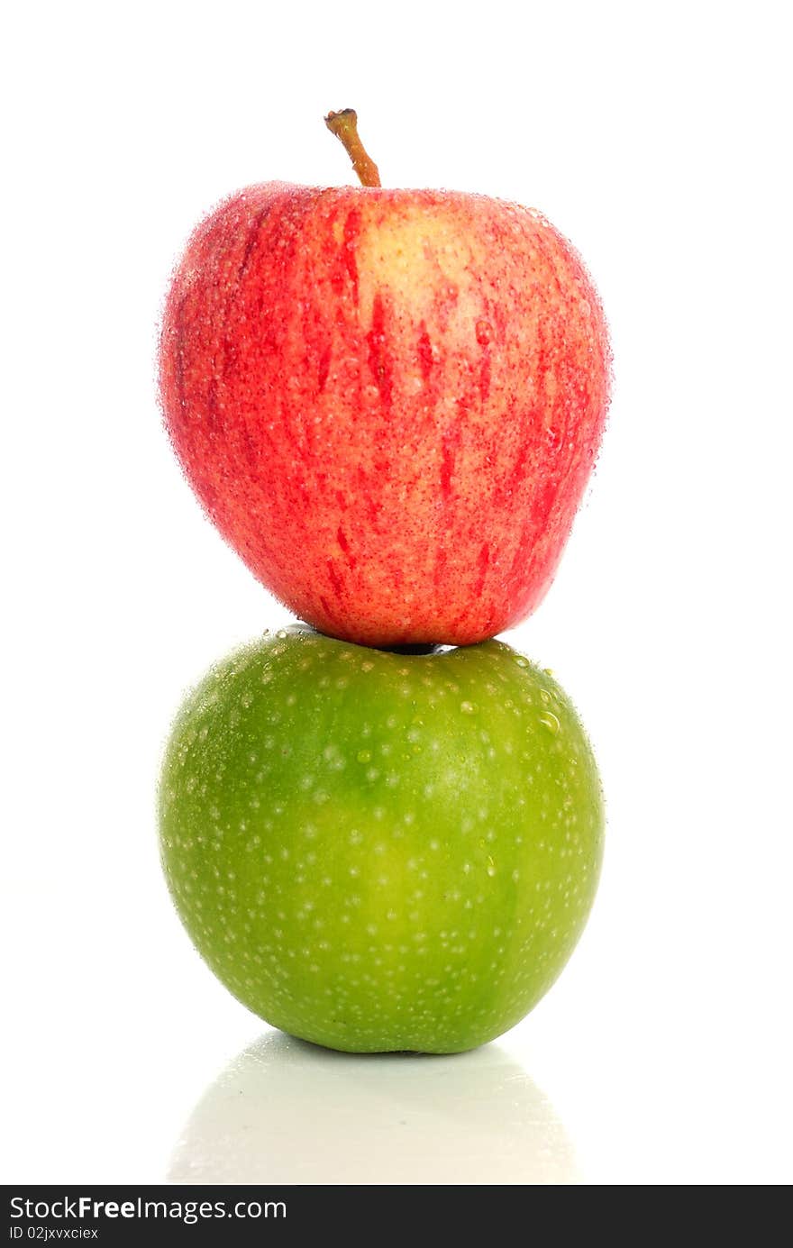 Photograph showing red and green apples isolated