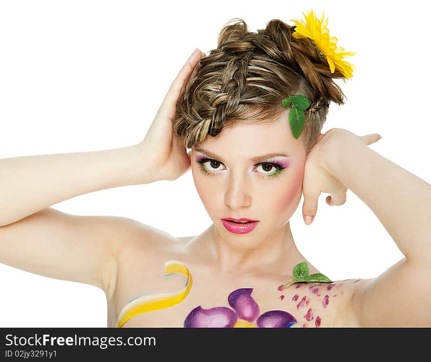 Picture of surprised girl face over white isolated