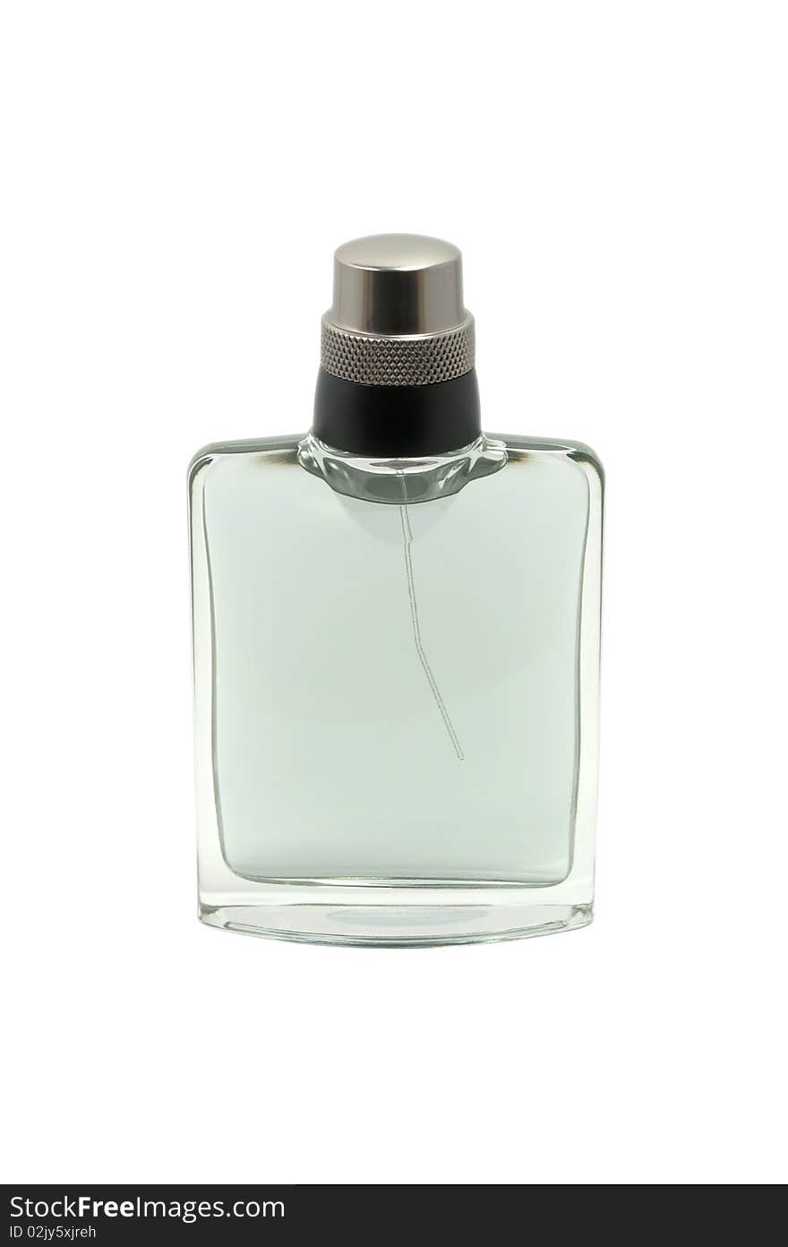 Isolated grey bottle of perfume on white background.