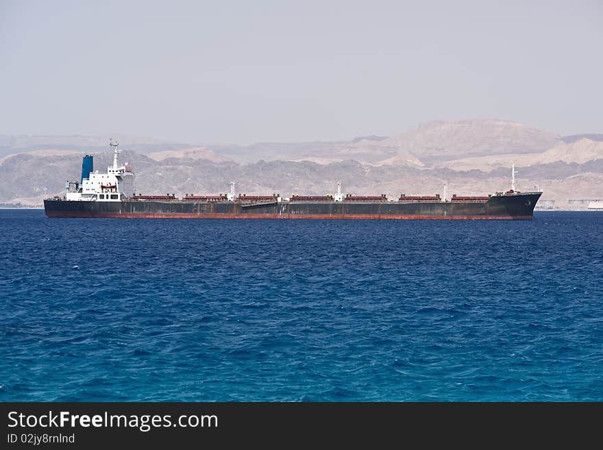 Cargo ship moored in Aqaba port. Jordan