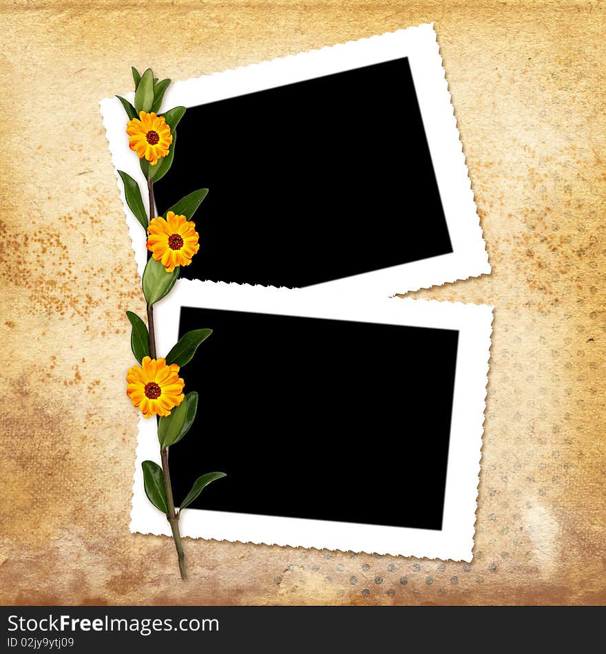 Card with bouquet on old grunge background