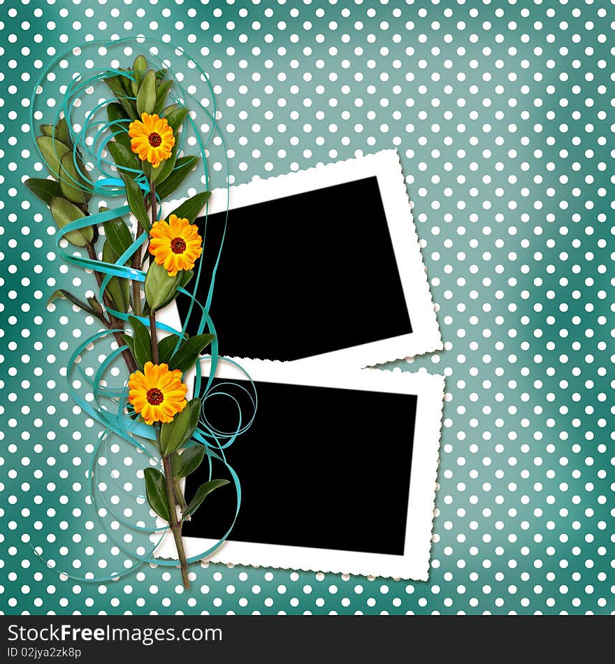 Card with bouquet on old grunge background