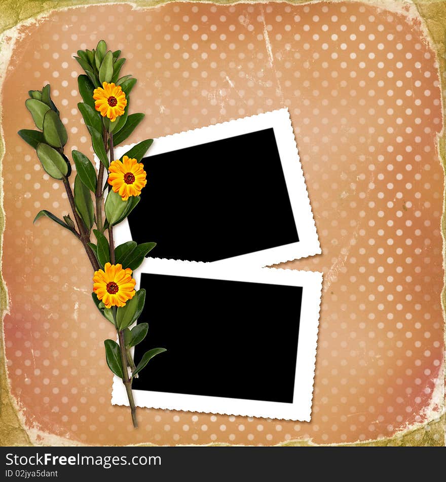 Card With Bouquet On Old Grunge Background