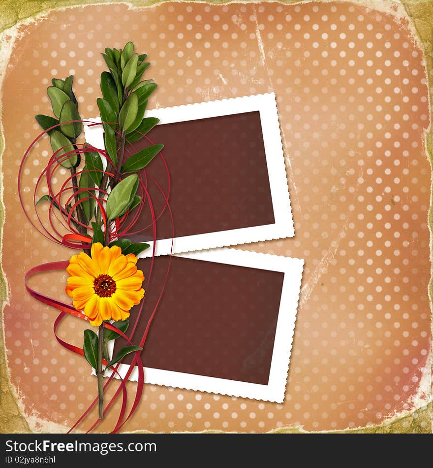 Card With Bouquet On Old Grunge Background