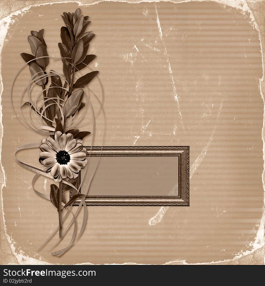 Frame With Bouquet On Old Grunge Background