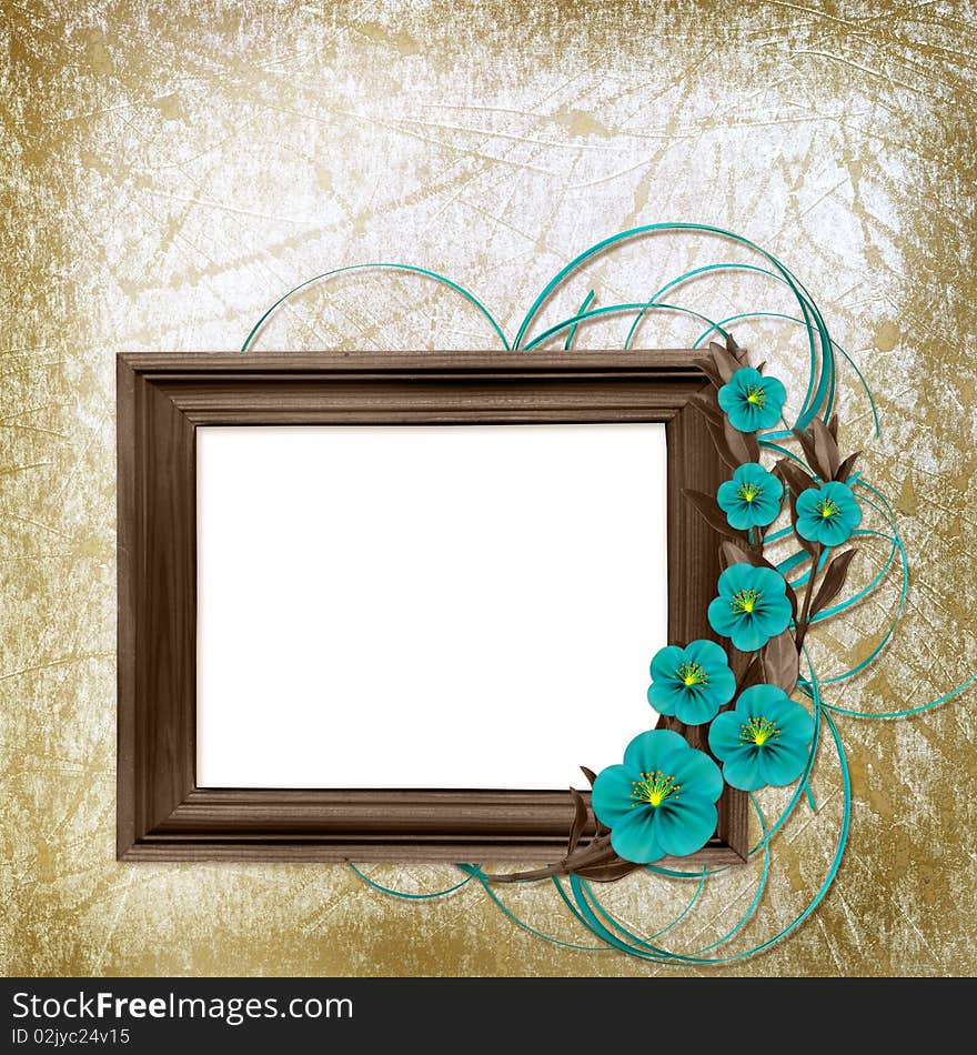 Frame With Bouquet On Old Grunge Background