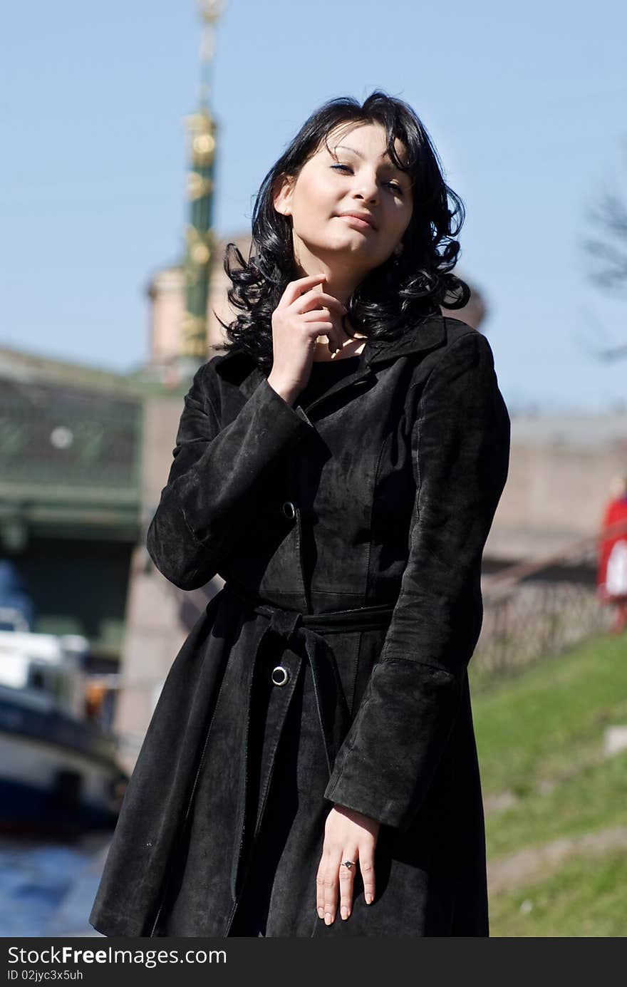 Sensuality young woman on the river channel background