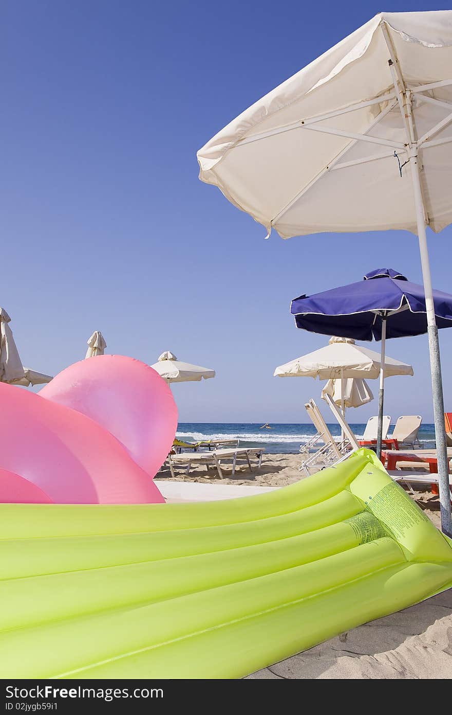 Equipments for a day on the beach in summer