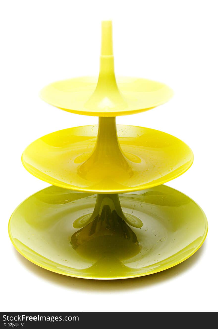 Three-story plastic green vase