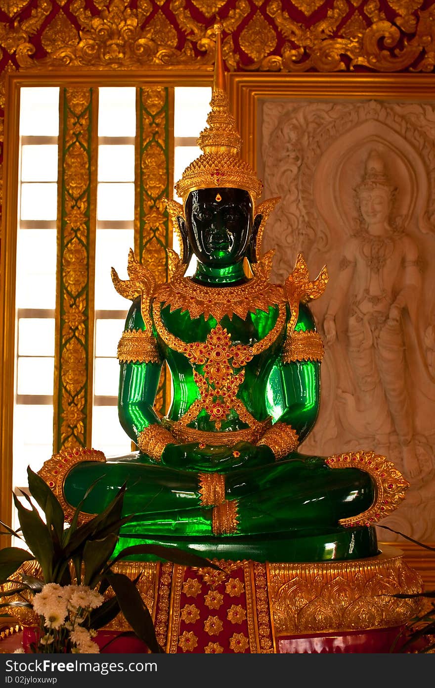 Buddha image Pra Kaew Morakot made from jade (green jewel)