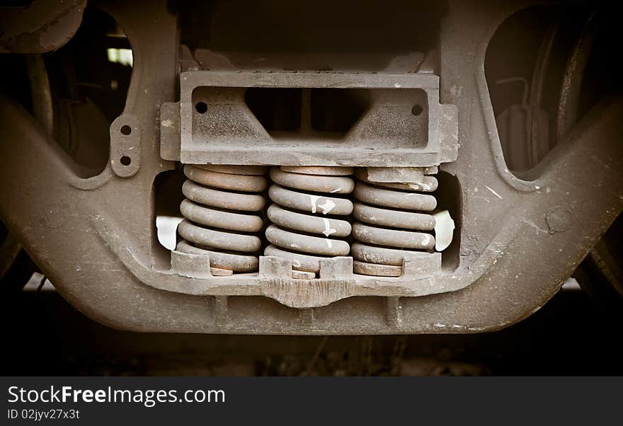 Close up of the springs in  a train wheels