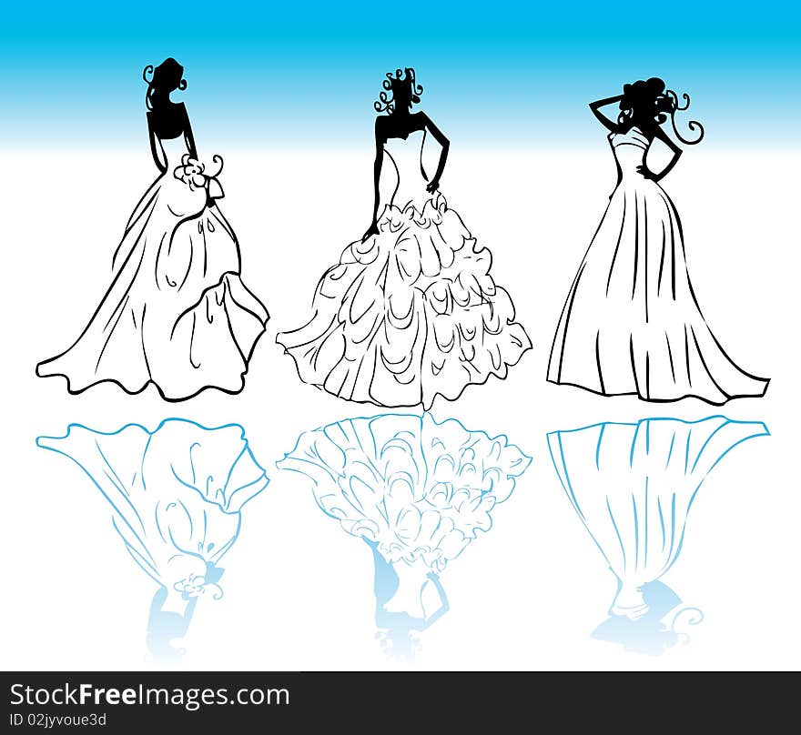 Wedding dress icons collection vector silhouette. Wedding dress icons collection vector silhouette