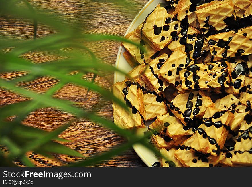 Top view of a Full plate with chocolate wafers