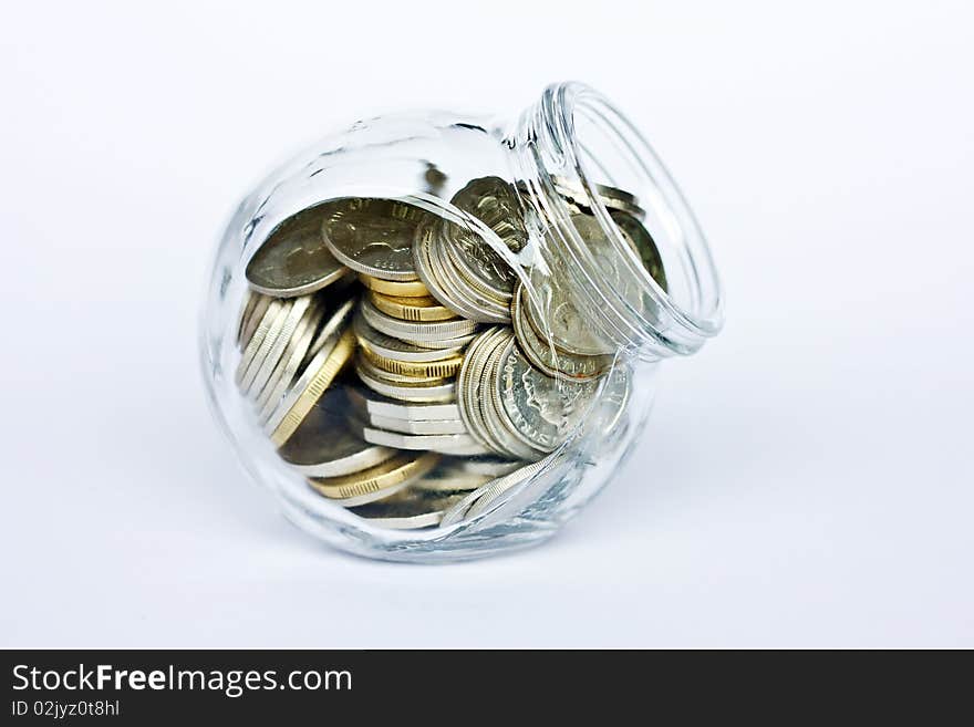 Coins in an open Jar. Coins in an open Jar.