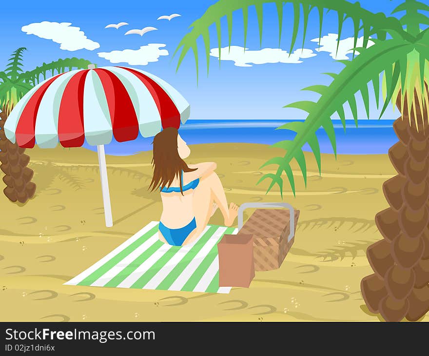 A caucasian woman enjoys the scenery during a trip to the beach. A caucasian woman enjoys the scenery during a trip to the beach.