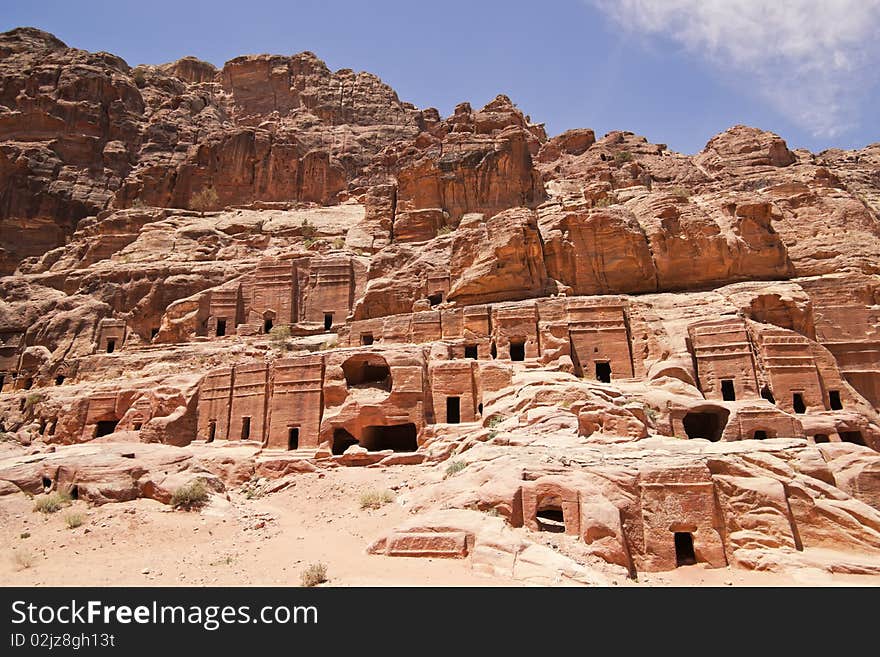 Wide View Of Large Cliff Side Tomb.